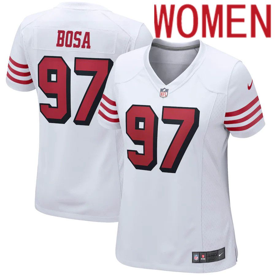 Women San Francisco 49ers #97 Nick Bosa Nike White Alternate Game NFL Jersey->women nfl jersey->Women Jersey